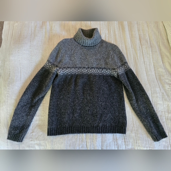 Eddie Bauer Sweater Mens M Gray Nordic Fair Isle Lambswool Rolled Turtleneck - Picture 1 of 6